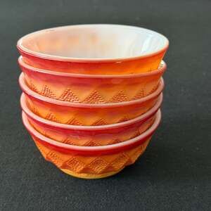5 Vintage Anchor Hocking Fire-King Kimberly Diamond Red-Orange Ombre Bowls